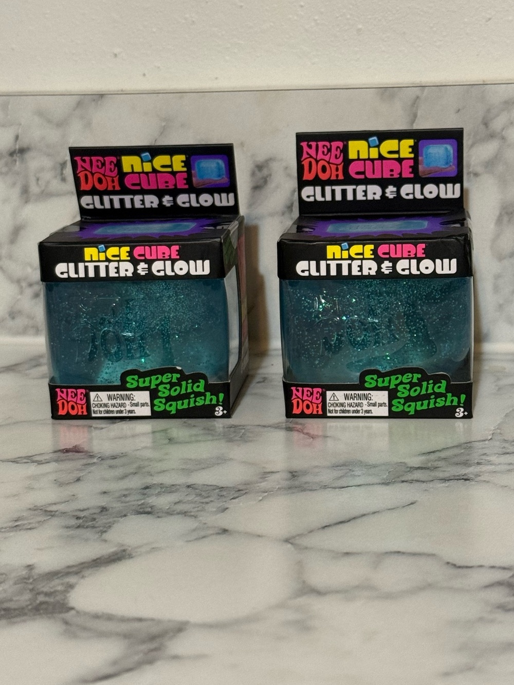 Lot of 2 Nee Doh Glitter and Glow Nice Cube - Blue